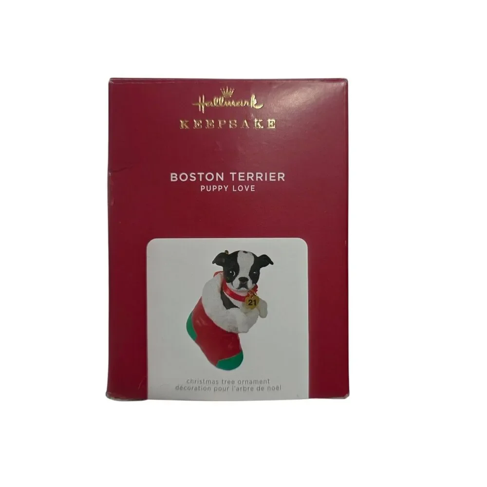 2021 Hallmark Keepsake Boston Terrier Puppy Love Ornament w Box‎ Dog